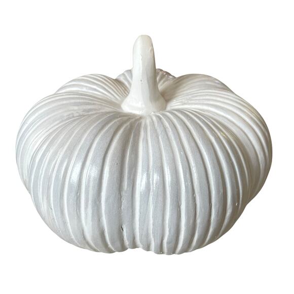 Large White Clay Pumpkin 13x10 Made in India New - Picture 2 of 15